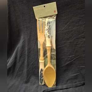 NEW Vintage Blue and Cream Salad Server Set Dutch Windmill Imagery